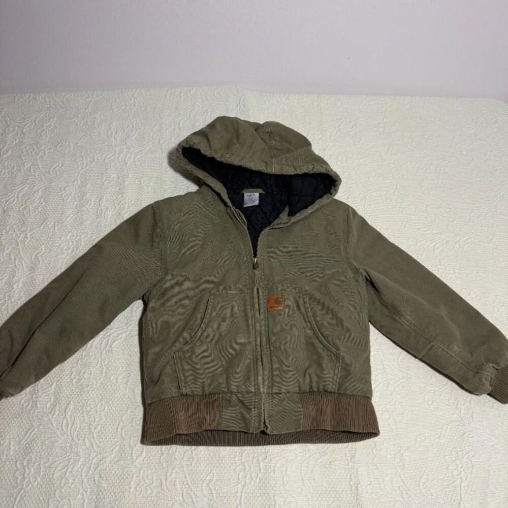 Vintage Carhartt Boys Hooded Active Quilt Lined Canvas Jacket Size 8-10